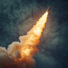 The rocket ascends through clouds after a successful launch