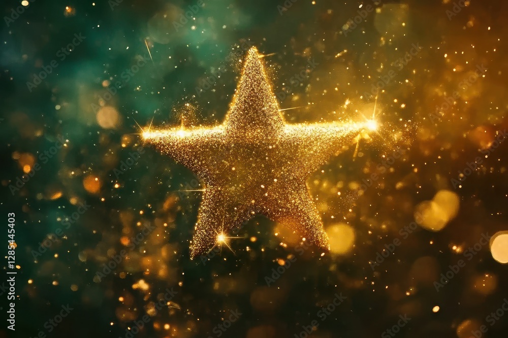Aufkleber beautiful star particle transition effect with sparkling golden glitter floating in the background, 