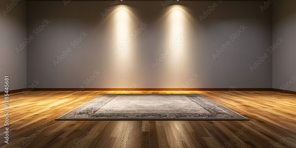 Poster minimalistic room with single rug and soft lighting creates serene atmosphere