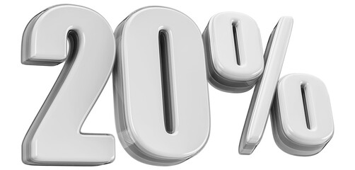 20 Percent Off Sale Silver Number Promotion 3D Illustration