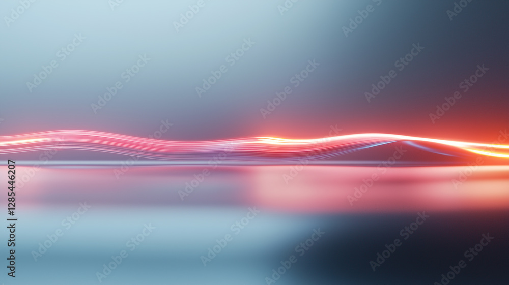 Fototapete Dynamic waveforms with glowing lines create minimalistic abstract scene