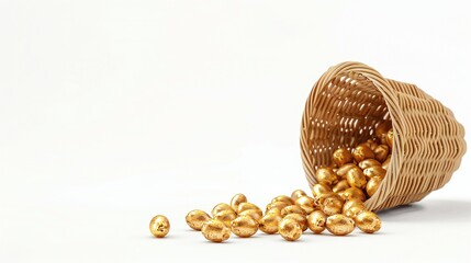 Golden Easter Eggs Spilling from Wicker Basket PNG