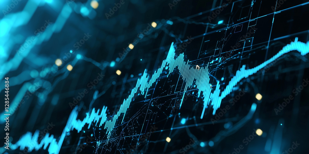 Leinwandbilder Futuristic abstract digital graph with glowing lines and data points
