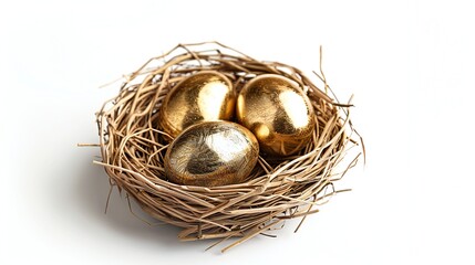 Golden Eggs in Woven Nest PNG