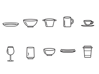 Obraz premium シンプルな食器セットの線画イラスト