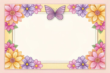 Pastel floral frame with butterfly and blank space for text.
