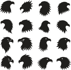 Silhouette set of  black eagle head shape icon vector art illustration with white background