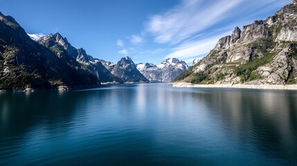Fototapeta premium Breathtaking View of a Mountainous Landscape Reflected in a Calm Lake : Generative AI
