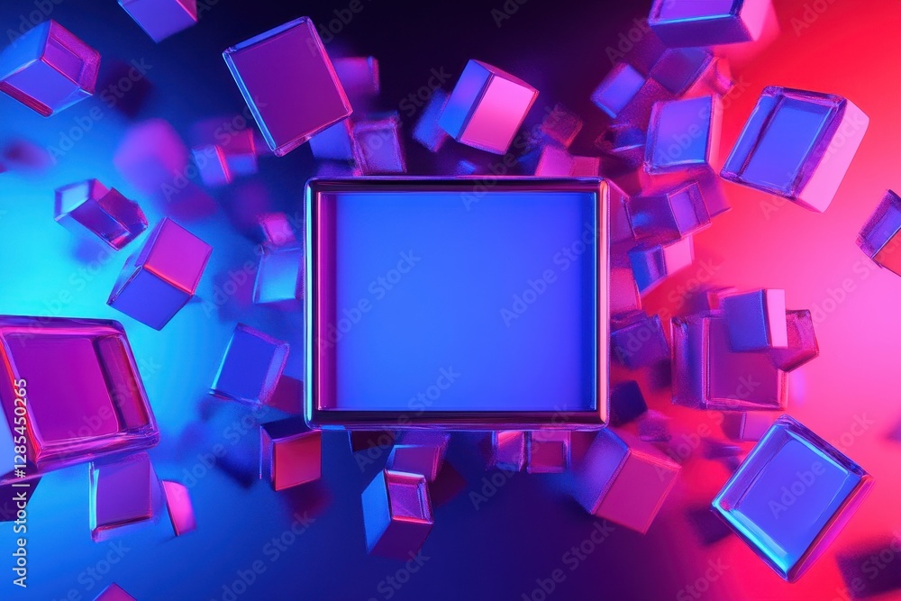 Poster dynamic abstract composition showcasing vibrant cubes in alpha channel with resolution and ar capabi