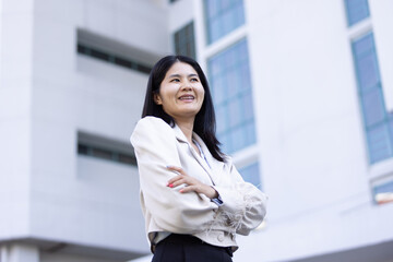 Future remote work combines technology smart phone connection online white digital business woman...