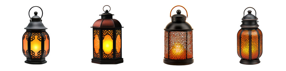 Vintage and antique style metal and glass lanterns with flickering flames creating a warm glowing and cozy ambiance  These decorative lighting fixtures can be used for indoor or outdoor settings