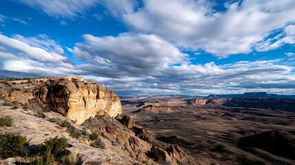 Obraz premium Breathtaking view of rocky desert landscape under dramatic sky with clouds : Generative AI