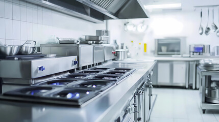 Empty restaurant kitchen with professional equipment