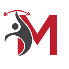 Initial Fitness Logo On Letter M Concept For Gym and Fitness Club Symbol