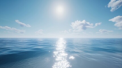 Obraz premium Blue Ocean Blending with Serene Ethereal Clear Sky and Soft Lens Sun Light Flare 