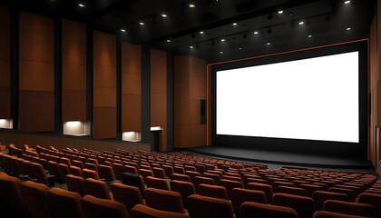 Naklejka premium Modern Cinema Auditorium: Elegant Amber Seats and Blank Screen