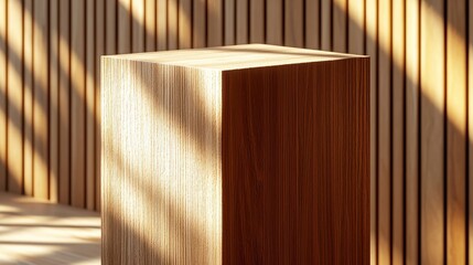Minimalist Wooden Cube in Bright Modern Interior Space