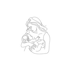 Black and white artwork of a mother breastfeeding her infant    The mother is comfortable around the newborn, who is gripped securely with a raised chin.