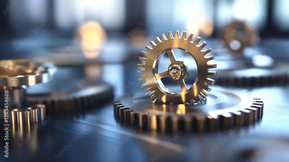 Fototapete close up of metallic gears showcasing intricate engineering in a themed background : generative ai