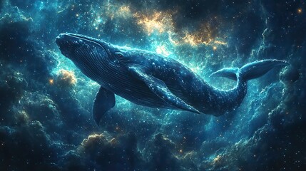 Fototapeta premium A whale swims among the stars in a dreamy cosmic ocean night sky
