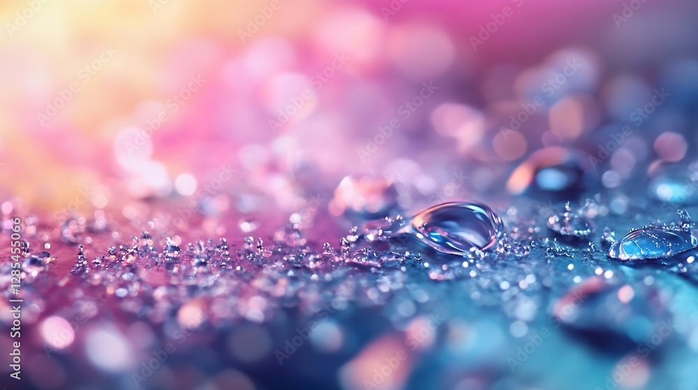 Poster droplets of water on a colorful surface with a beautiful bokeh effect for artistic displays : genera