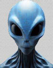 Close-Up of a Sci-Fi Alien with Blue Metallic Skin on transparent background, png, psd
