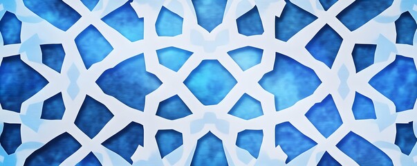 Intricate geometric pattern of white lines over a blue background