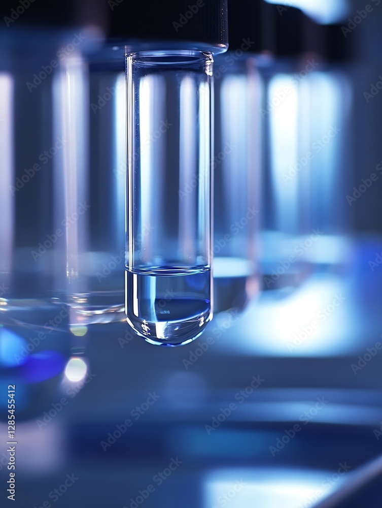Poster laboratory test tubes filled with clear liquid in a scientific environment : generative ai