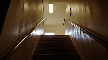 Sleek Stairs Leading Upwards Towards a Sunlit Space at the Top : Generative AI
