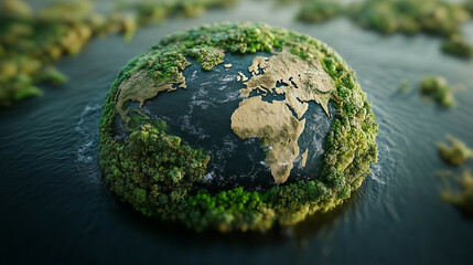 Fototapeta premium A futuristic 3D Earth with holographic overlays of environmental data, showing pollution levels, deforestation rates, and climate changes.