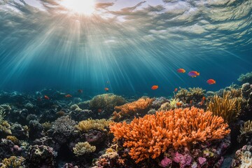 Fototapeta na wymiar Diving into earth's vibrant coral reef ecosystem a majestic underwater adventure tropical ocean marine life sunlit environment wide-angle view nature's wonders