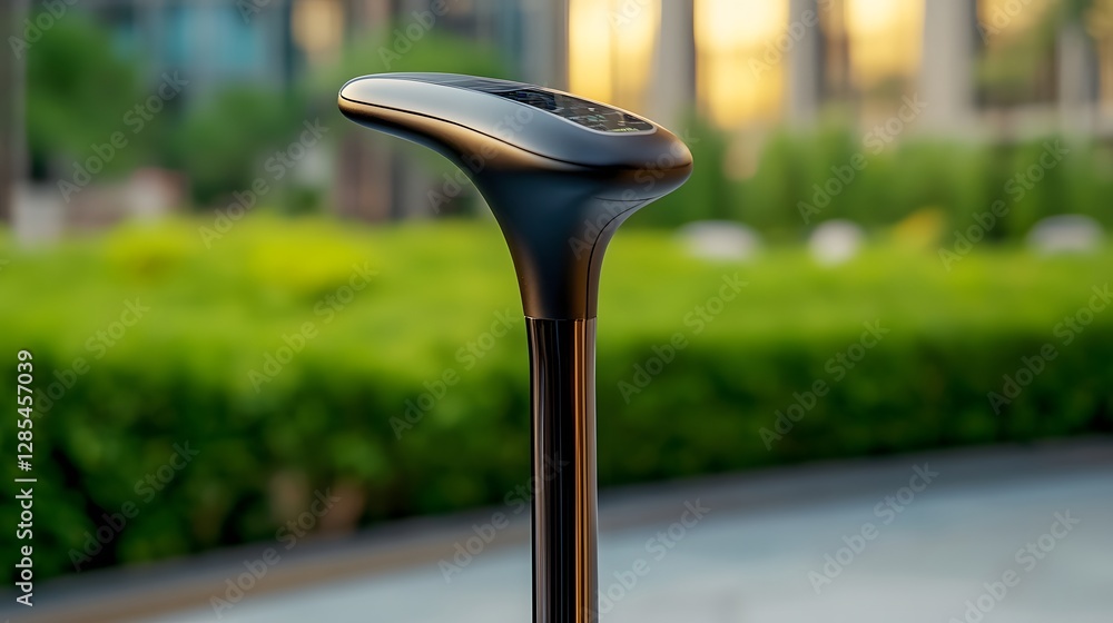 Poster futuristic walking stick with gps tracker and real-time location display for elderly users