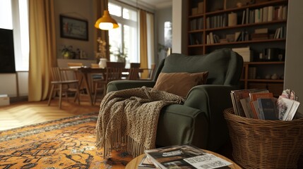 Cozy Living Room in a Warm Setting With Vintage Decor and Inviting Atmosphere During Evening Hours