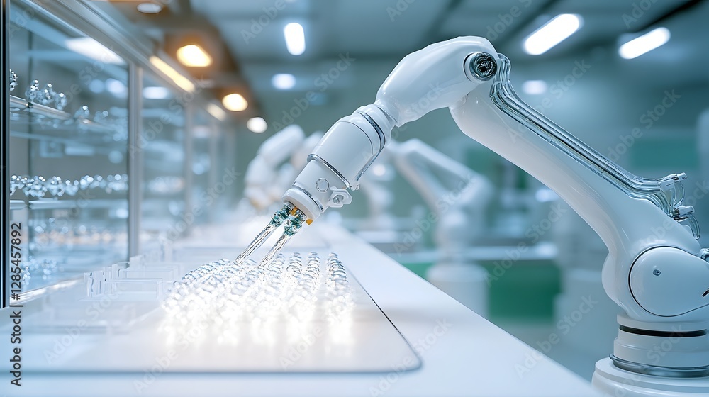 Aufkleber robotic arms conducting precise molecular-level experiments in futuristic laboratory