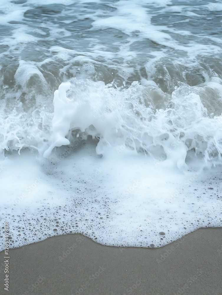 Poster Serene Ocean Waves Crashing on Sandy Beach Creating Peaceful Atmosphere and Relaxing Scene : Generative AI