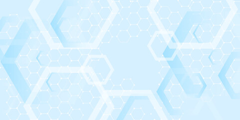 Abstract medical blue hexagon vector background design.Chemical pattern. Hexagonal structure molecule and communication background for medicine, science, technology. Vector illustration. 