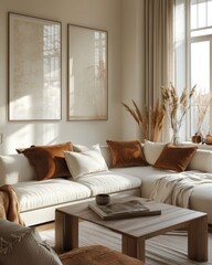 Cozy Living Room Bathed in Natural Light With Soft Furnishings and a View of a Lush Garden in the Afternoon