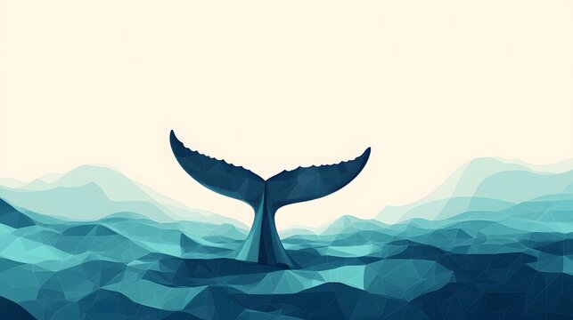 Whale tail emerging from ocean, serene water backdrop, aquatic theme, perfect for nature conservation messages or ocean exploration.