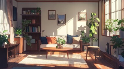 Relaxing Beachfront View From a Modern Villa Living Room With Large Windows and Natural Light During Midday