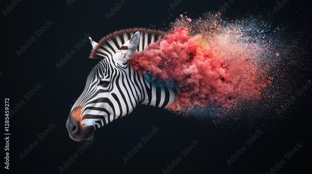 Aufkleber a zebra with its stripes transformed into a swirling vortex of colorful paint splatters, blending it
