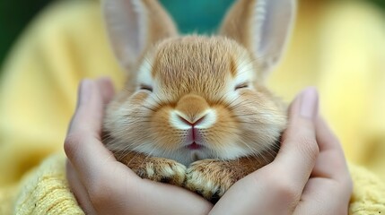 Cute Bunny in Hands with Soft Fur and Warm Expression in Nature