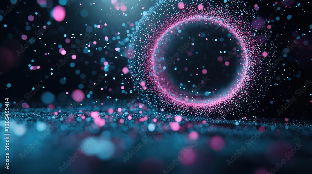 Poster an abstract representation of a virtual reality environment with swirling colors, geometric shapes, 