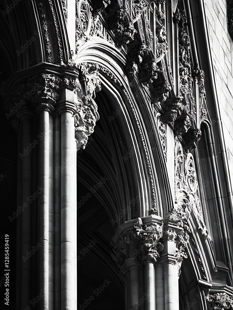 Aufkleber Intricate architectural details of historic gothic structure showcasing columns and carvings : Generative AI