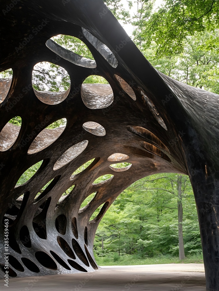 Poster Modern organic architecture showcasing innovative design with open spaces and natural elements : Generative AI