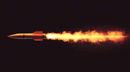 Fototapeta premium Rocket in flight, sleek design with fiery trail, showcasing propulsion and speed, perfect for space exploration themes.