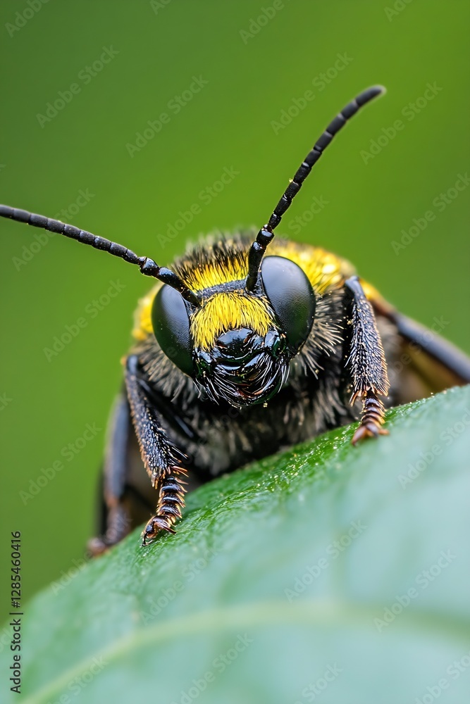 Poster Close Up of a Stunning Bumblebee Resting on Leaf with Detailed Vision of Insect Features : Generative AI