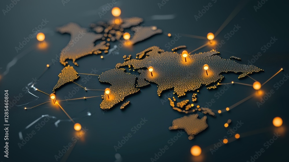 Poster an abstract representation of a digital world map with glowing hotspots representing cyber threats a