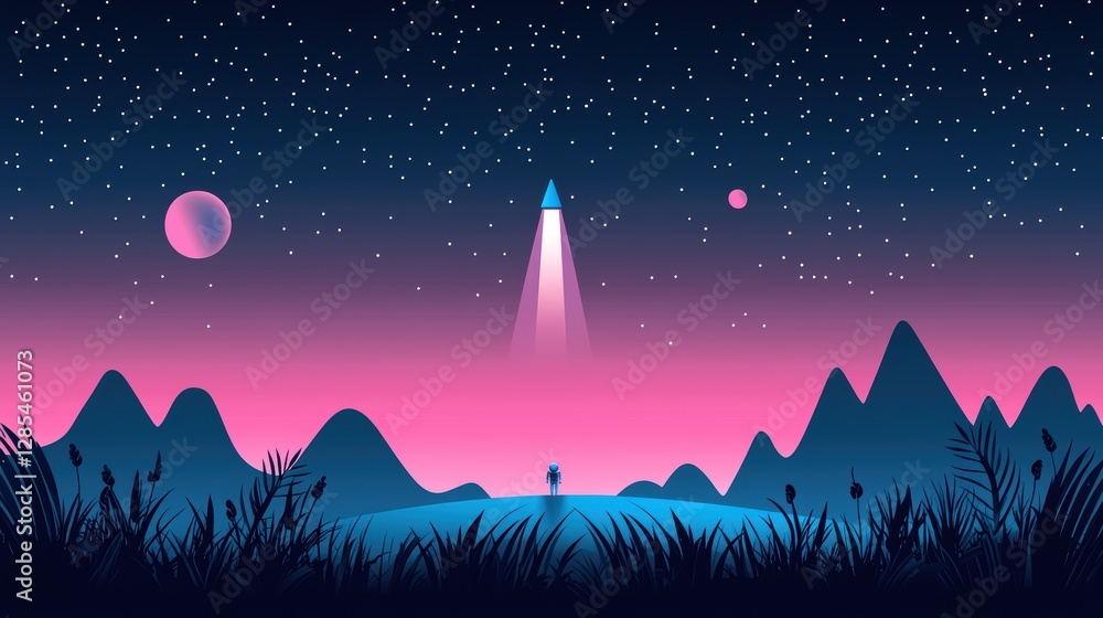 Aufkleber a group of astronauts exploring a foreign planet with alien landscapes and futuristic spacecraft in 