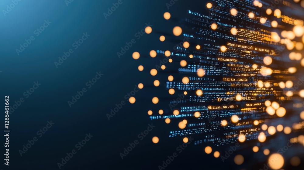 Poster a futuristic background with streams of glowing code flowing through a virtual space, representing t