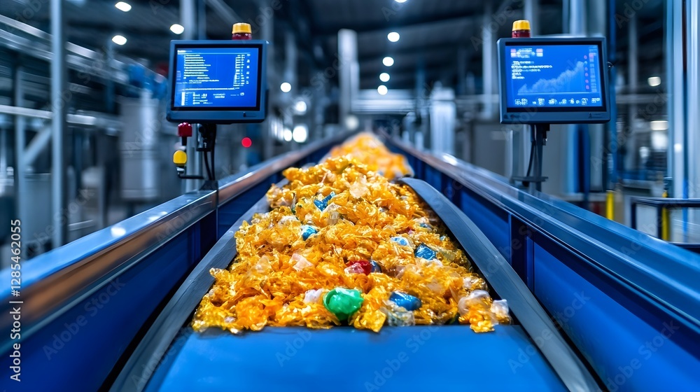 Poster automated waste sorting and recycling facility with digital monitoring